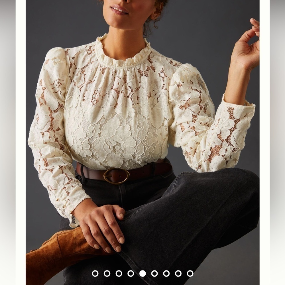 mare mare x Anthropologie Sheer Floral Lace Long Sleeve Women’s Blouse Small